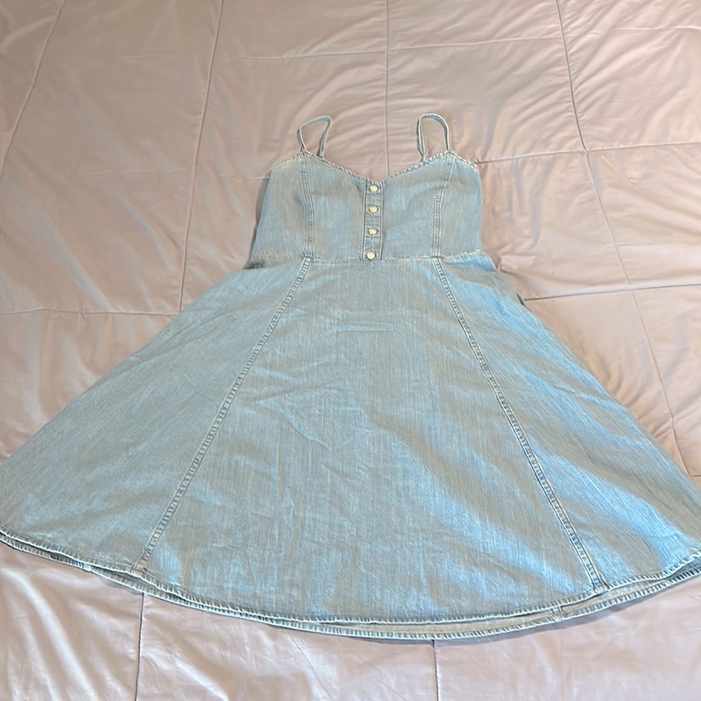 Chambray Jean Fit n Flare Dress with Adjustable Straps